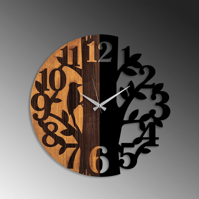 Wallity Reloj de Pared Decorativo de Madera 71 56 cm Madera y Metal Nogal y Negro
